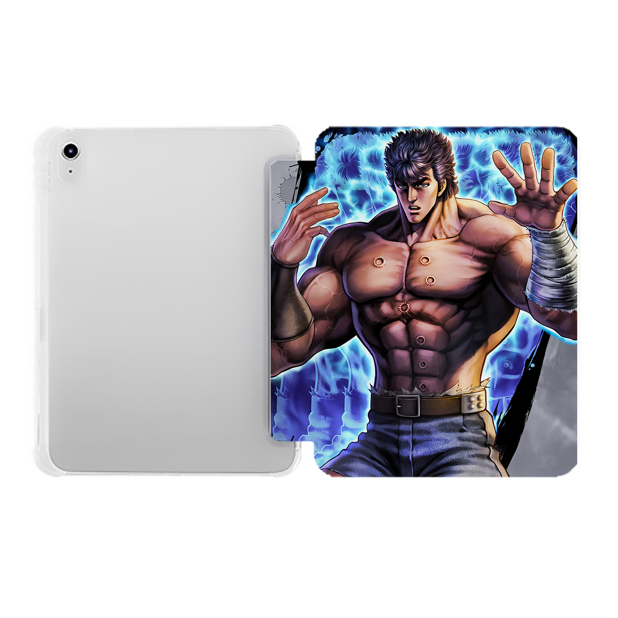 （画像用） 北斗の拳 Fist of the North Star IPad ケース ペン収納付き 三つ折りスタンド PUレザー×シリコン 対応機種9.5/10.5/10.9インチ